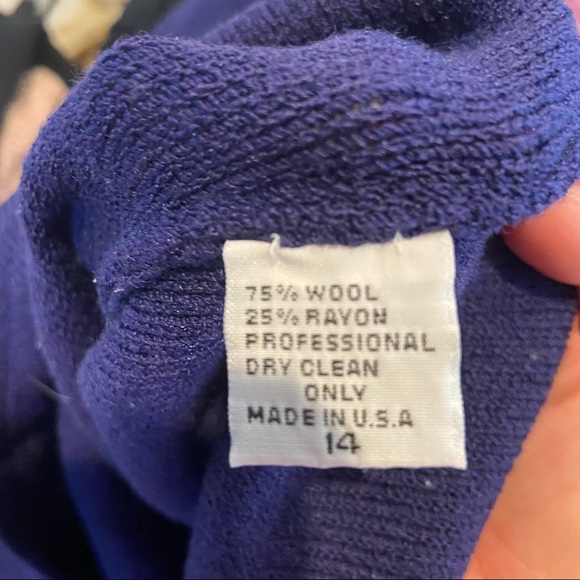 JENNIFER ROBERTS Knit Top Vintage 80’s Blue Wool Blend Short SleeveSize 14 - Picture 4 of 6